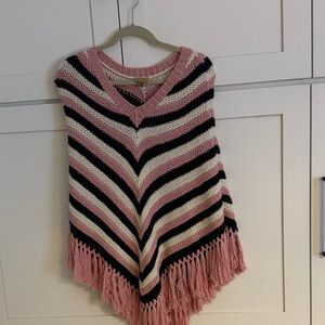 Caslon Pink and Black Knit Poncho - size M/L